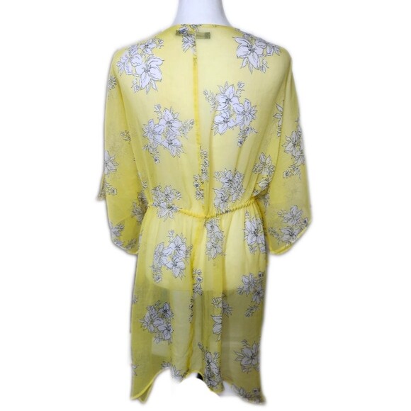 Abercrombie & Fitch Tie Front Yellow Floral Sheer Cover Up Batwing Sleeve, OS - Picture 4 of 7
